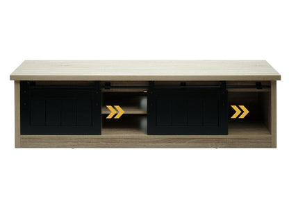 TV-rek MCW-K75, TV-tafel TV-plank, schuifdeuren opbergvakken, hout-look industrieel metaal 43x150x40cm ~ natuurlijke kleur