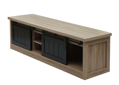 TV-rek MCW-K75, TV-tafel TV-plank, schuifdeuren opbergvakken, hout-look industrieel metaal 43x150x40cm ~ natuurlijke kleur