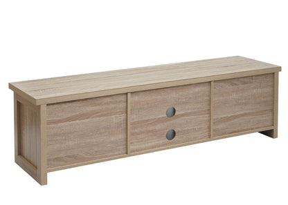 TV-rek MCW-K75, TV-tafel TV-plank, schuifdeuren opbergvakken, hout-look industrieel metaal 43x150x40cm ~ natuurlijke kleur