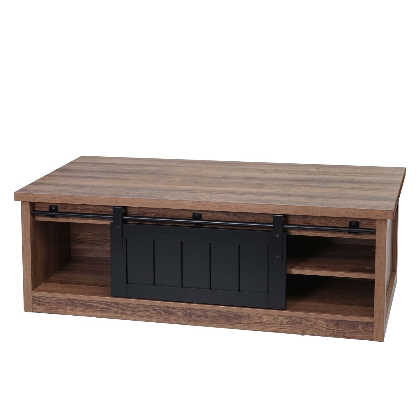 Salontafel MCW-K75, bijzettafel woonkamertafel, schuifdeur 6 opbergvakken, houtlook metaal 44x120x60cm ~ bruin