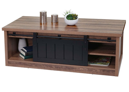 Salontafel MCW-K75, bijzettafel woonkamertafel, schuifdeur 6 opbergvakken, houtlook metaal 44x120x60cm ~ bruin