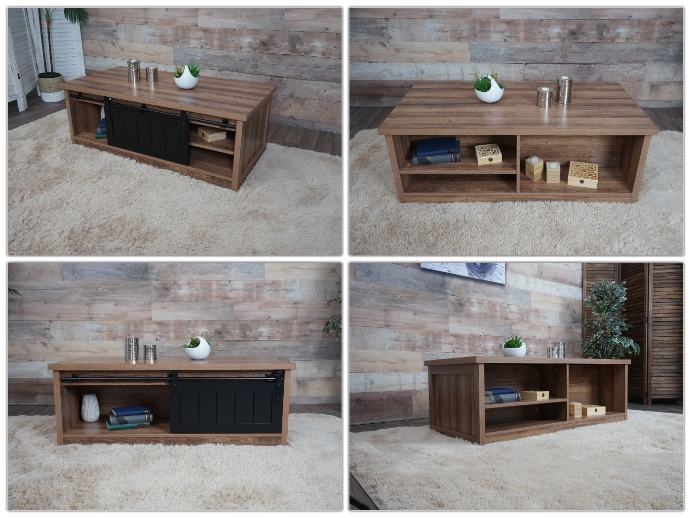 Salontafel MCW-K75, bijzettafel woonkamertafel, schuifdeur 6 opbergvakken, houtlook metaal 44x120x60cm ~ bruin