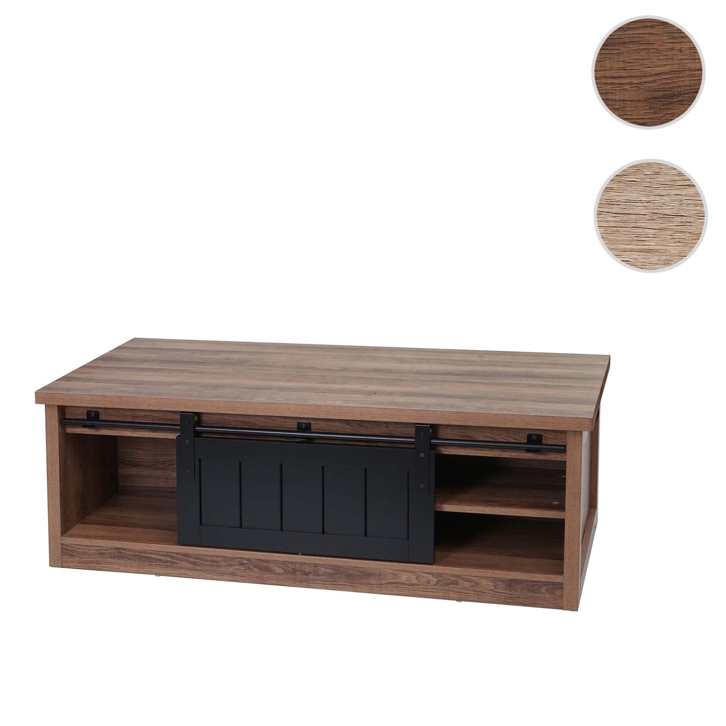 Salontafel MCW-K75, bijzettafel woonkamertafel, schuifdeur 6 opbergvakken, houtlook metaal 44x120x60cm ~ bruin