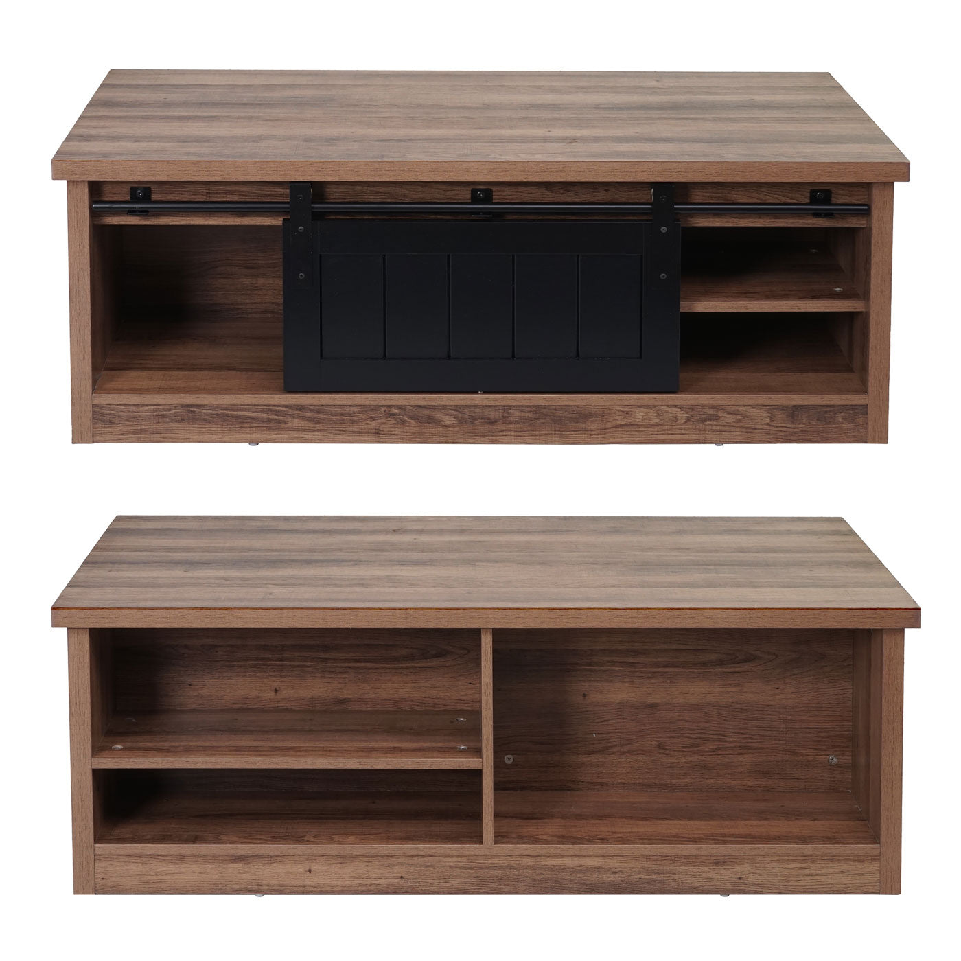 Salontafel MCW-K75, bijzettafel woonkamertafel, schuifdeur 6 opbergvakken, houtlook metaal 44x120x60cm ~ bruin