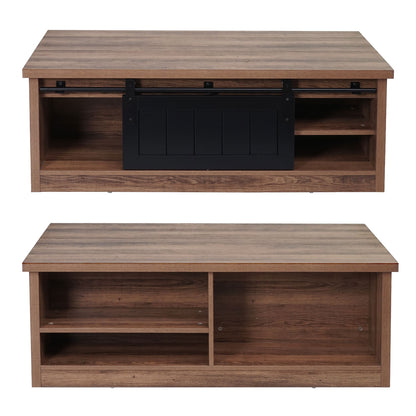 Salontafel MCW-K75, bijzettafel woonkamertafel, schuifdeur 6 opbergvakken, houtlook metaal 44x120x60cm ~ bruin