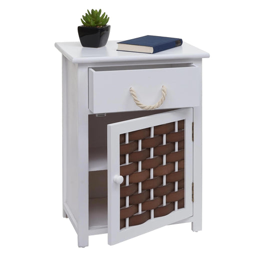 Ladekast MCW-K83, ladekast, hout 55x39.5x28.5cm ~ wit, bruin polyrattan