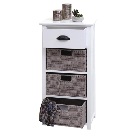 Ladekast MCW-K84 met manden, ladekast, hout 83x40x29cm ~ wit, manden grijs