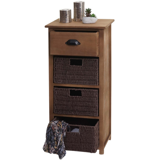 Ladekast MCW-K84 met manden, ladekast kast, hout 83x40x29cm ~ donkerbruin, manden donkerbruin