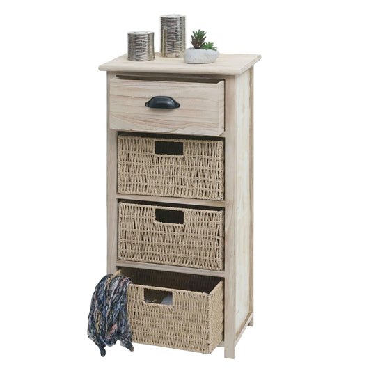 Ladekast MCW-K84 met manden, ladekast, hout 83x40x29cm ~ naturel, manden lichtbruin