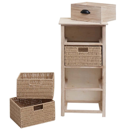Ladekast MCW-K84 met manden, ladekast, hout 83x40x29cm ~ naturel, manden lichtbruin