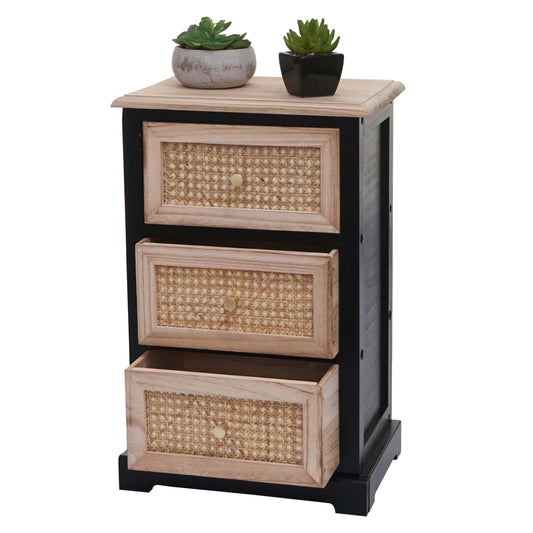 Ladekast MCW-K87, ladekast kast, hout rotan 63x40x28cm ~ zwart, natuurlijke kleur