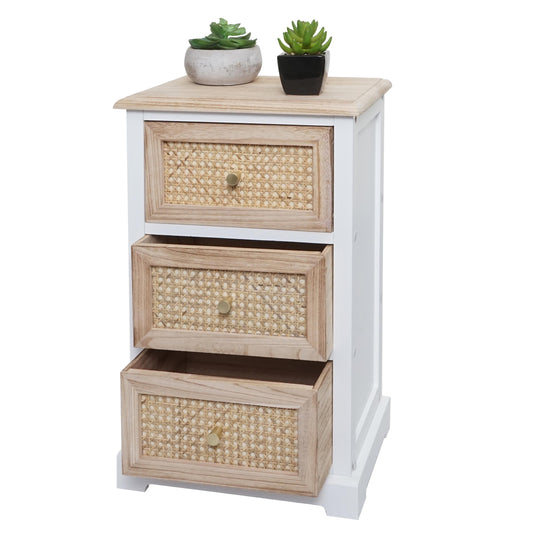 Ladekast MCW-K87, ladekast Kast, hout rotan 63x40x28cm ~ wit, natuurlijke kleur