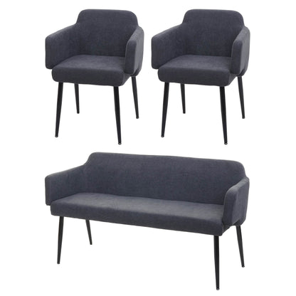 Eetkamerset MCW-L13, set van 2 stoelen + bank Eetkamerset, stof/textiel ~ antraciet