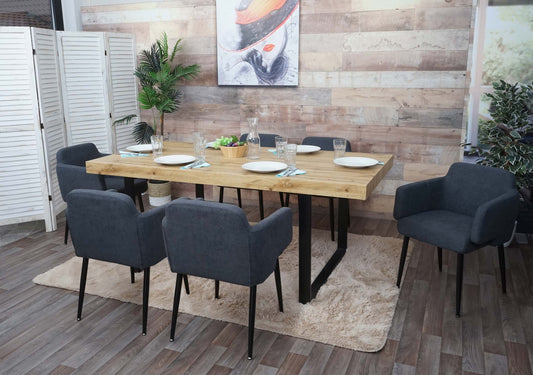 Set van 6 eetkamerstoelen MCW-L13, gestoffeerde stoel keukenstoel met armleuningen, stof/textiel metaal ~ antraciet
