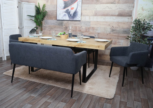 Eetkamerset MCW-L13, set van 4 stoelen + bank Eetkamerset, stof/textiel ~ antraciet