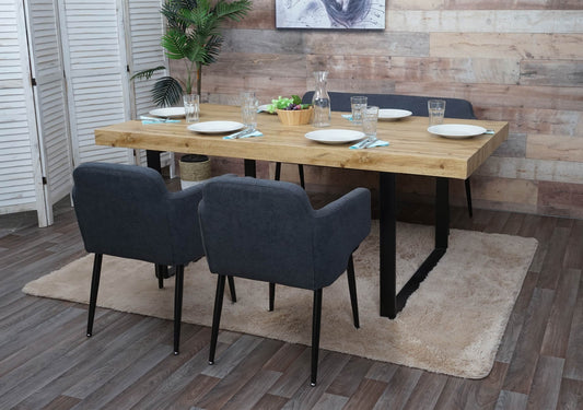 Eetkamerset MCW-L13, set van 2 stoelen + bank Eetkamerset, stof/textiel ~ antraciet