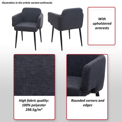 Set van 6 eetkamerstoelen MCW-L13, gestoffeerde stoel keukenstoel met armleuningen, stof/textiel metaal ~ crème-wit