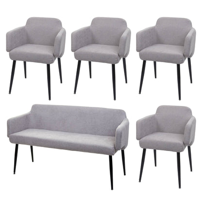 Eetkamerset MCW-L13, set van 4 stoelen + bank Eetkamerset, stof/textiel ~ grijs