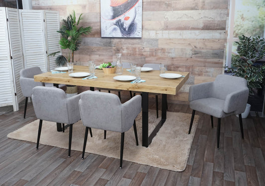 Set van 6 eetkamerstoelen MCW-L13, gestoffeerde stoel keukenstoel met armleuningen, stof/textiel metaal ~ grijs