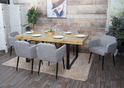 Set van 6 eetkamerstoelen MCW-L13, gestoffeerde stoel keukenstoel met armleuningen, stof/textiel metaal ~ grijs