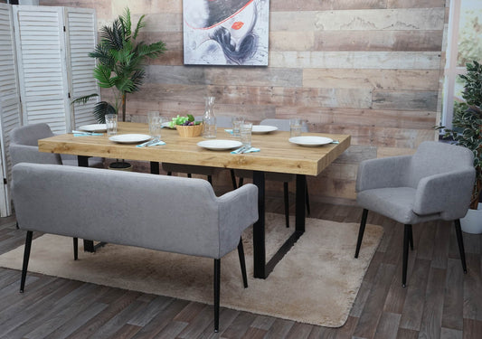 Eetkamerset MCW-L13, set van 4 stoelen + bank Eetkamerset, stof/textiel ~ grijs