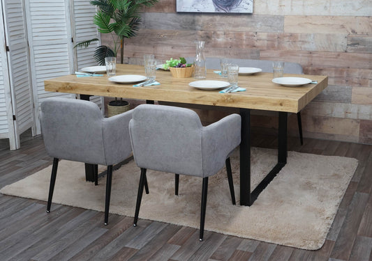 Eetkamerset MCW-L13, set van 2 stoelen + bankje Eetkamerset, stof/textiel ~ grijs