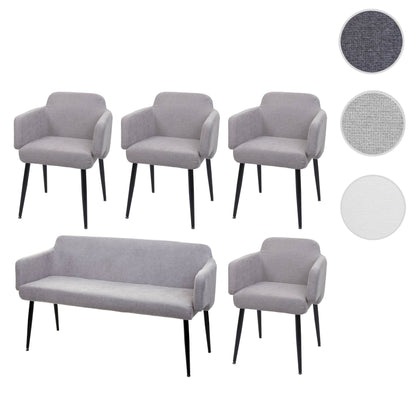 Eetkamerset MCW-L13, set van 4 stoelen + bank Eetkamerset, stof/textiel ~ grijs