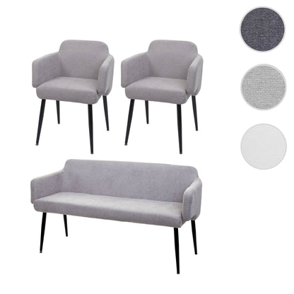Eetkamerset MCW-L13, set van 2 stoelen + bankje Eetkamerset, stof/textiel ~ grijs