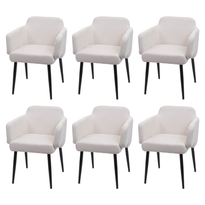 Set van 6 eetkamerstoelen MCW-L13, gestoffeerde stoel keukenstoel met armleuningen, stof/textiel metaal ~ crème-wit