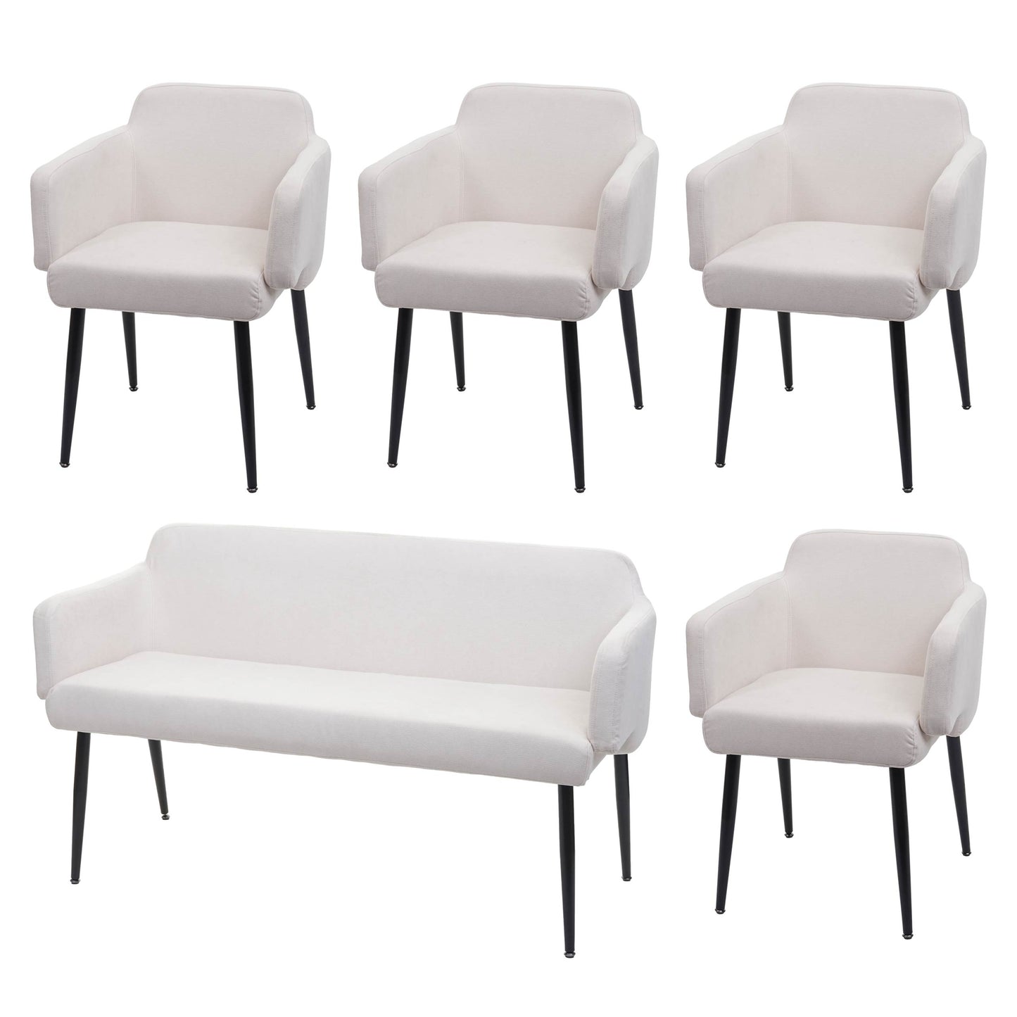 Eetkamerset MCW-L13, set van 4 stoelen+bank Eetkamerset Eetkamerset, stof/textiel ~ crème-wit