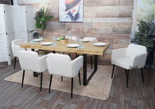 Set van 6 eetkamerstoelen MCW-L13, gestoffeerde stoel keukenstoel met armleuningen, stof/textiel metaal ~ crème-wit