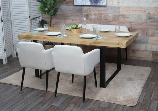 Eetkamerset MCW-L13, set van 2 stoelen + bank Eetkamerset Eetkamerset, stof/textiel ~ crème-wit