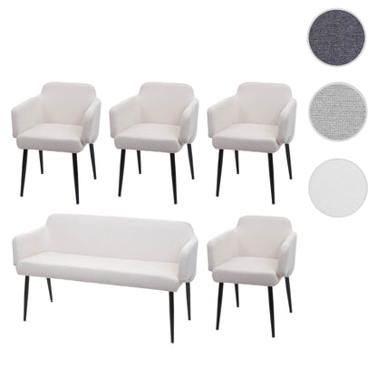 Eetkamerset MCW-L13, set van 4 stoelen+bank Eetkamerset Eetkamerset, stof/textiel ~ crème-wit