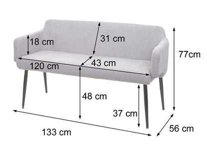 Eetkamerset MCW-L13, set van 2 stoelen + bankje Eetkamerset, stof/textiel ~ grijs