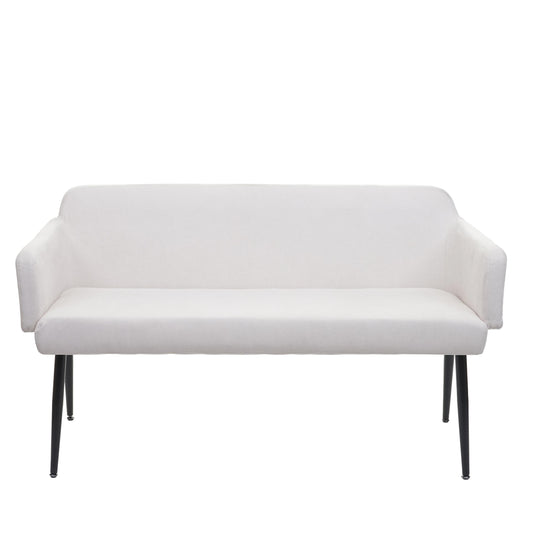 Bank MCW-L13, eetkamerbank bank gestoffeerd bank garderobe bank rugleuning armleuning stof/textiel 133cm ~ crème-wit