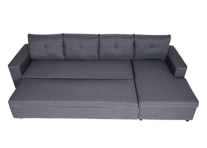 Hoekbank met bed box MCW-L16, bank L-vorm ligvlak links/rechts nosagvering stof/textiel 290cm ~ donkergrijs