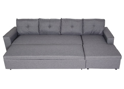 Hoekbank met bed box MCW-L16, bank L-vorm, ligvlak links/rechts nosagvering stof/textiel 290cm ~ grijs