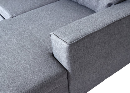 Hoekbank met bed box MCW-L16, bank L-vorm, ligvlak links/rechts nosagvering stof/textiel 290cm ~ grijs