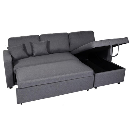 Hoekbank met bed box MCW-L17, bank L-vorm, ligvlak Nosag vering 228cm ~ donkergrijs