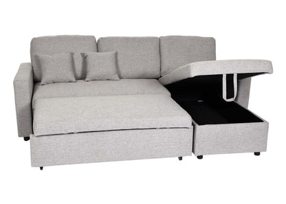 Hoekbank met bed box MCW-L17, bank L-vorm, ligvlak Nosag vering 228cm ~ grijs
