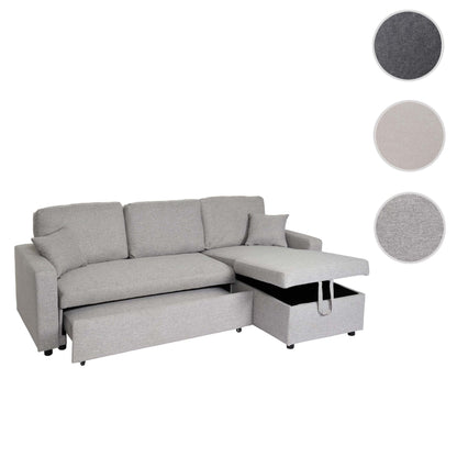 Hoekbank met bed box MCW-L17, bank L-vorm, ligvlak Nosag vering 228cm ~ grijs