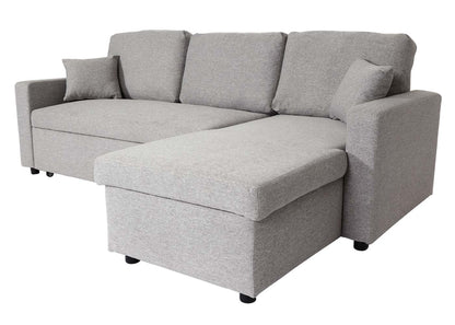 Hoekbank met bed box MCW-L17, bank L-vorm, ligvlak Nosag vering 228cm ~ grijs