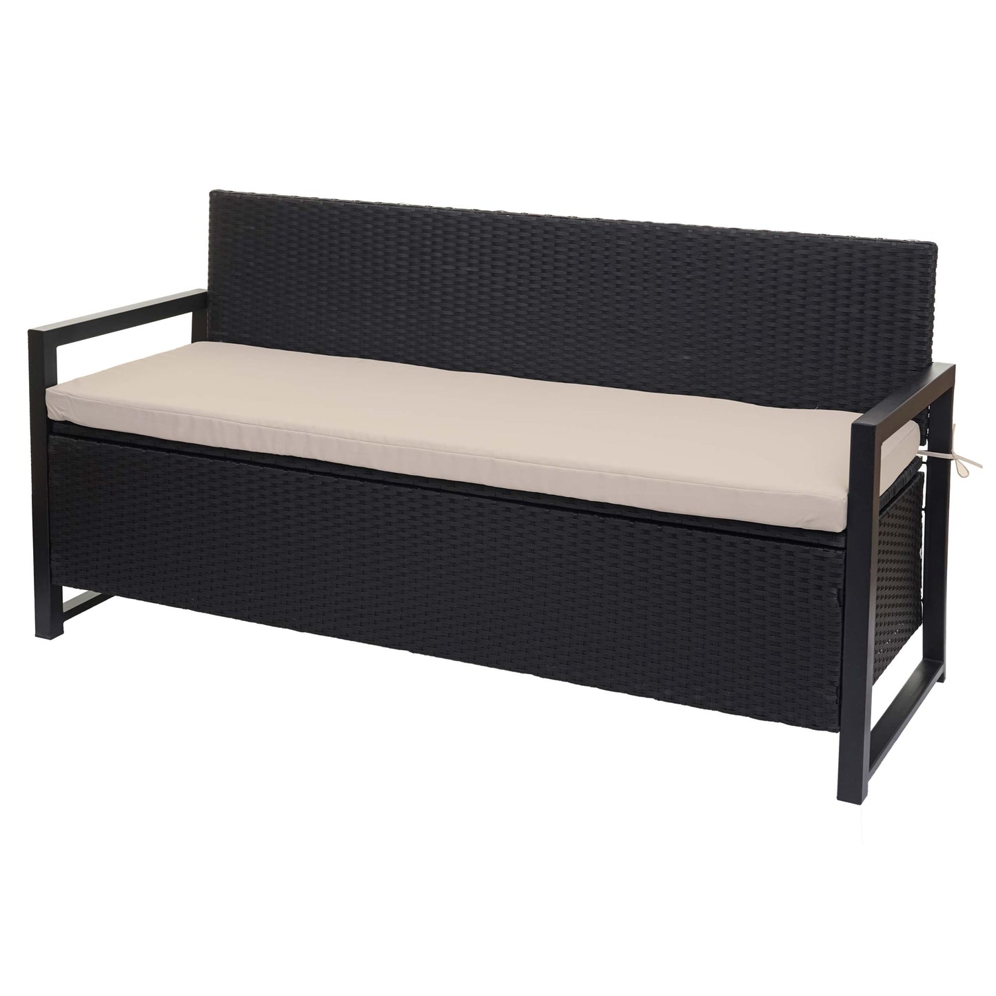 Poly-rattan 3-zitsbank MCW-F39, tuinbank kistbank, opbergvak zitkussens ~ antraciet, kussens beige