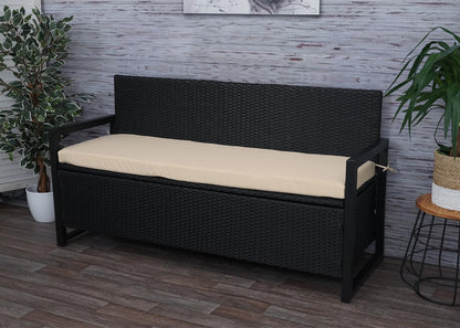 Poly-rattan 3-zitsbank MCW-F39, tuinbank kistbank, opbergvak zitkussens ~ antraciet, kussens beige