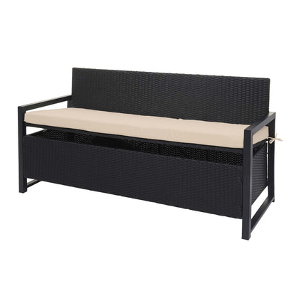 Poly-rattan 3-zitsbank MCW-F39, tuinbank kistbank, opbergvak zitkussens ~ antraciet, kussens beige