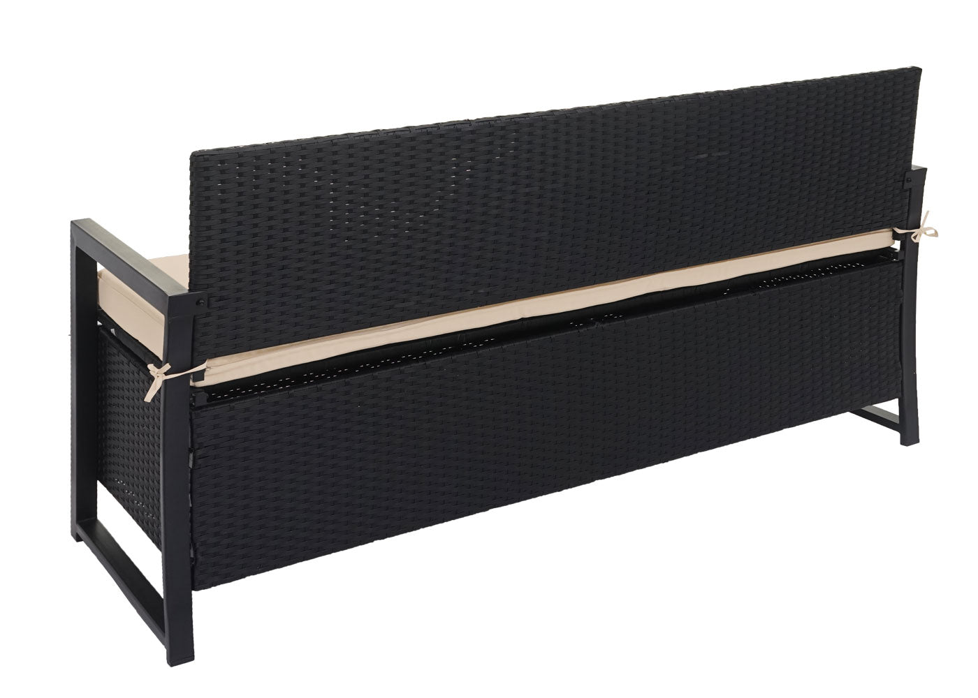 Poly-rattan 3-zitsbank MCW-F39, tuinbank kistbank, opbergvak zitkussens ~ antraciet, kussens beige