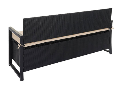 Poly-rattan 3-zitsbank MCW-F39, tuinbank kistbank, opbergvak zitkussens ~ antraciet, kussens beige