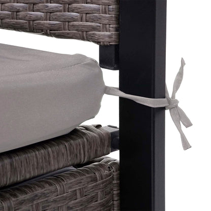 Poly-rattan 3-zitsbank MCW-F39, tuinbank kistbank, opbergvak opbergkussens zitting ~ grijs-gemêleerd, kussens beige