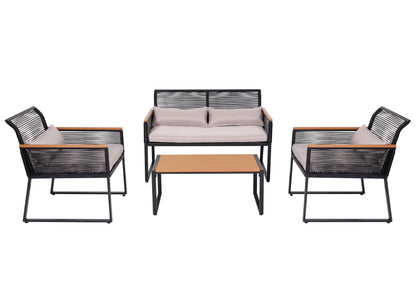 Tuinset MCW-K42, tuin loungeset bank, rope weave Rope houtlook staal, lichtgrijze bekleding