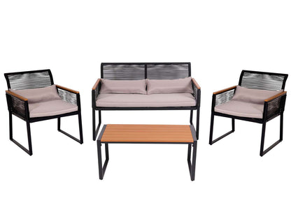 Tuinset MCW-K42, tuin loungeset bank, rope weave Rope houtlook staal, lichtgrijze bekleding
